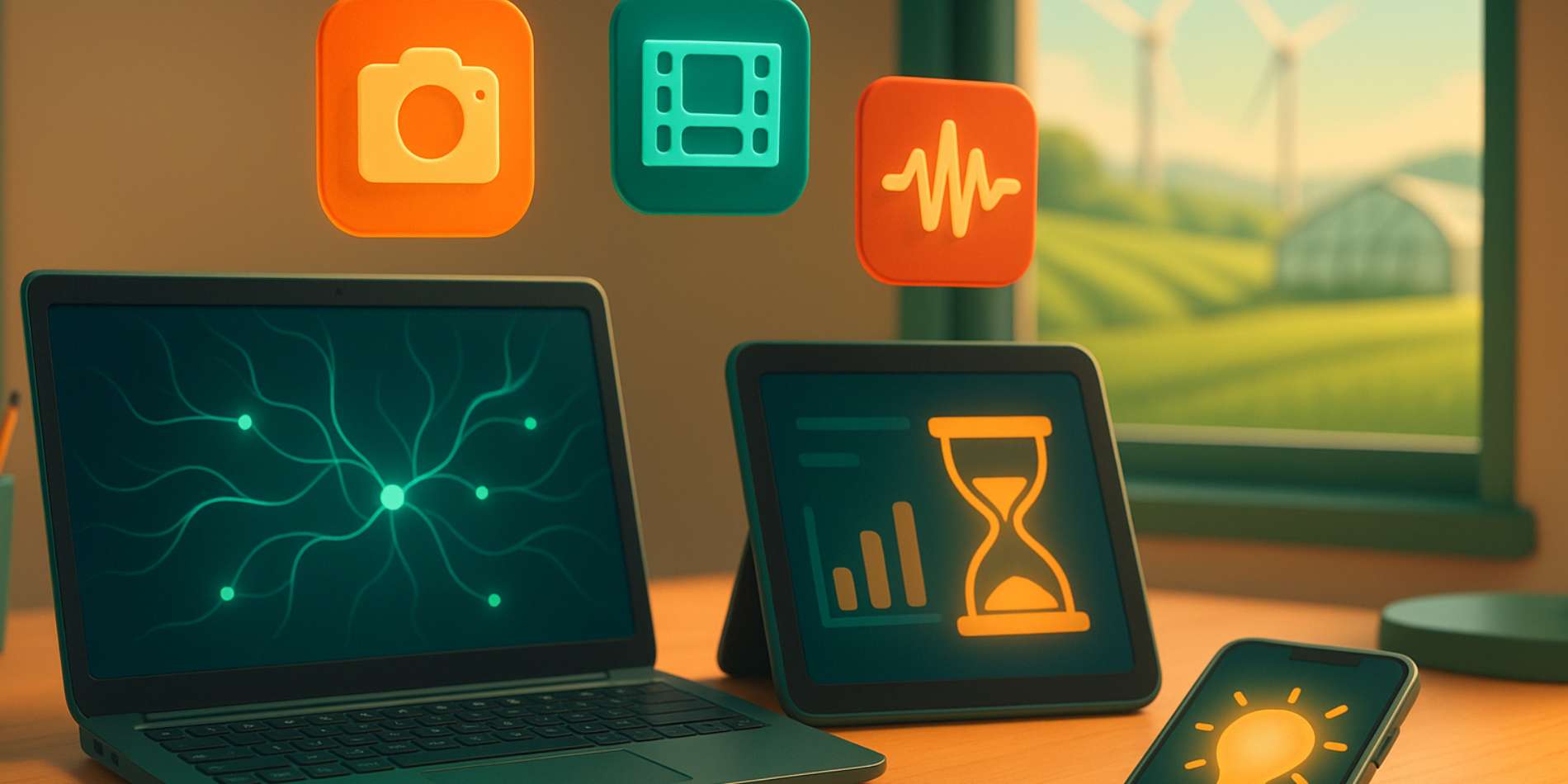 AI in je bedrijf: creatief én praktisch Laptop, AI, media, boerenachtergrond